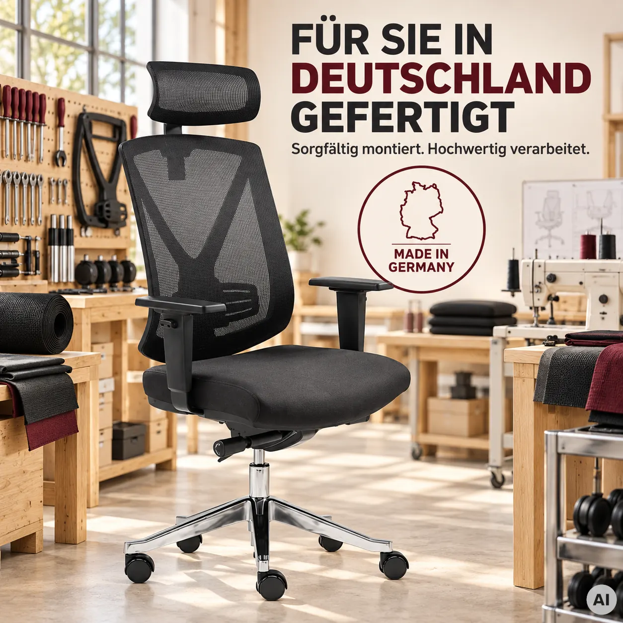 Ergo Studio L mit Kopfstütze - Bürostuhl mit Netz